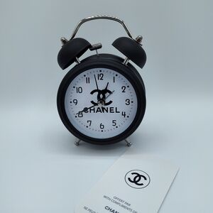 CHANEL Black Twin Bell Alarm Clock CC Logo Desk Vanity Rare Collector WORKS